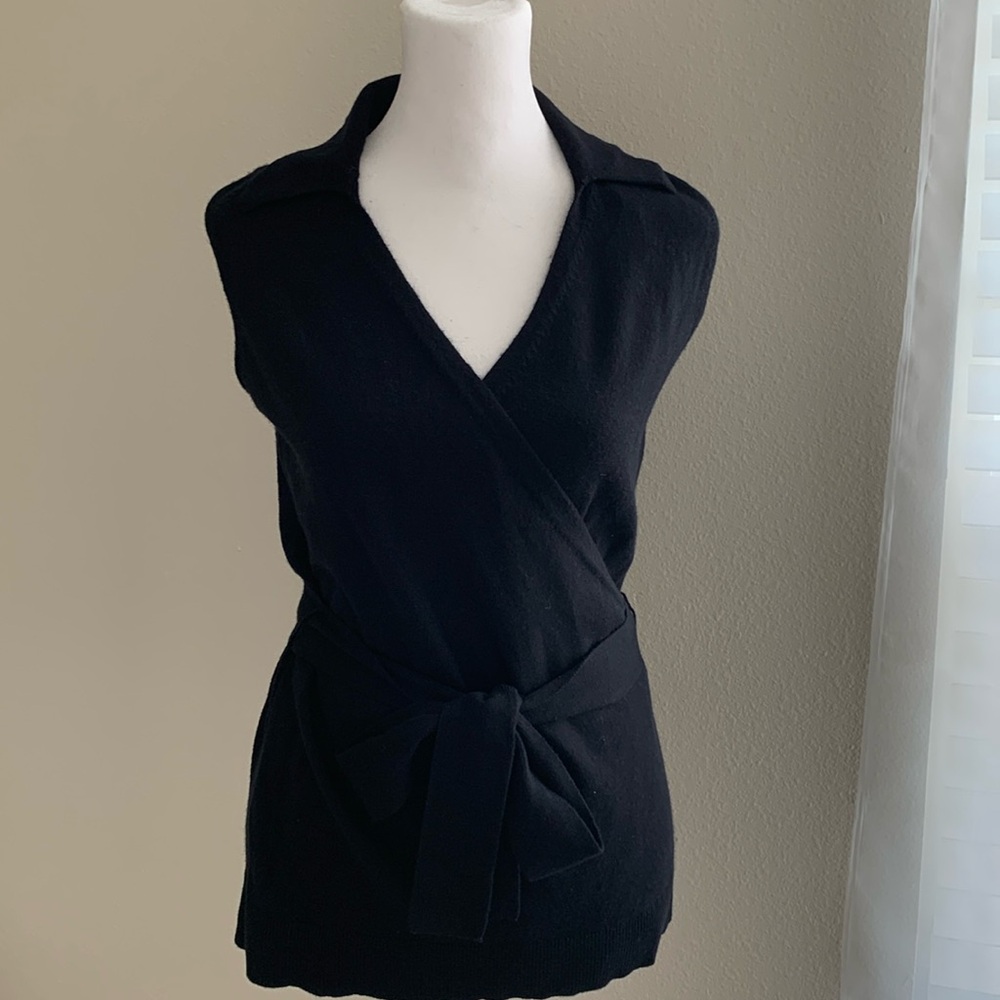 Ann Taylor Sleeveless Black Wrap Top- Small